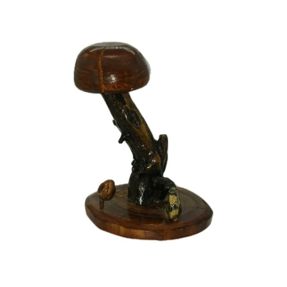 Vintage Hand Carved Wooden Mushroom Stone Sculptures 1980s Folk Art - Picture 10 of 10